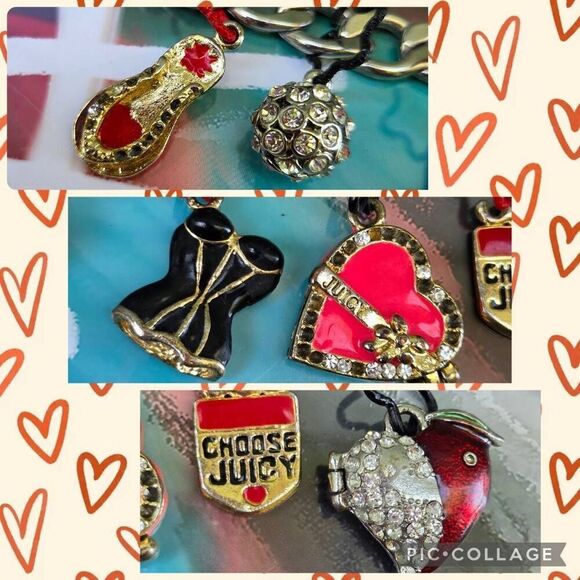 Juicy Couture Y2K Silver Plated Chunky Bracelet w/ Large Red/Black/Gold Charms - Picture 3 of 6